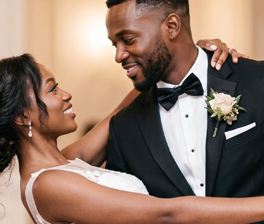 Wedding couple in a romantic first dance pose